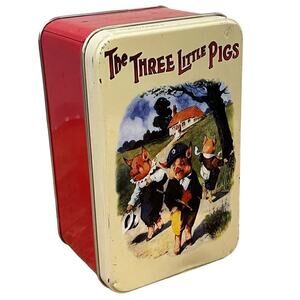 The Three Little Pigs Tin Box Gummy Worms Container Fairfield Confectionery RARE